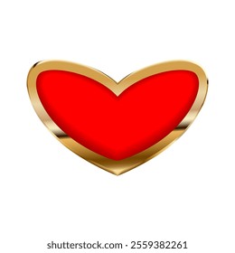 Romantic red heart ornate with golden frame on white background. For use in wedding, anniversary, Valentine's Day or as home decor.