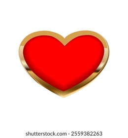 Romantic red heart ornate with golden frame on white background. For use in wedding, anniversary, Valentine's Day or as home decor.