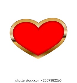 Romantic red heart ornate with golden frame on white background. For use in wedding, anniversary, Valentine's Day or as home decor.