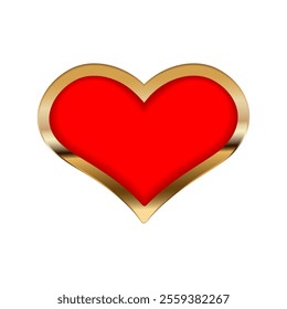 Romantic red heart ornate with golden frame on white background. For use in wedding, anniversary, Valentine's Day or as home decor.