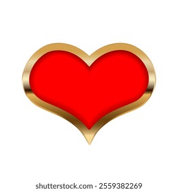 Romantic red heart ornate with golden frame on white background. For use in wedding, anniversary, Valentine's Day or as home decor.