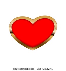 Romantic red heart ornate with golden frame on white background. For use in wedding, anniversary, Valentine's Day or as home decor.