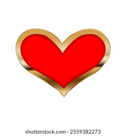 Romantic red heart ornate with golden frame on white background. For use in wedding, anniversary, Valentine's Day or as home decor.