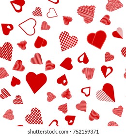 Romantic Red Heart Seamless Pattern on White Background