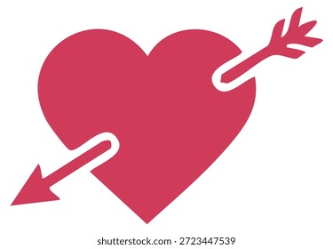 Forma de corazón rojo romántico perforado por icono de flecha para el saludo de aniversario de boda