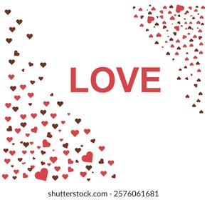 Romantic red heart FOR Valentine hearts falling on white background