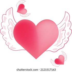 romantic red heart with wings vector
