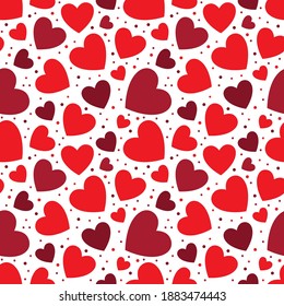 Romantic red hearts seamless pattern. Vector illustration.