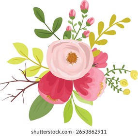 Romantic Red Maroon Roses with Branches and Foliage