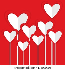 romantic red paper hearts,vector valentine card design