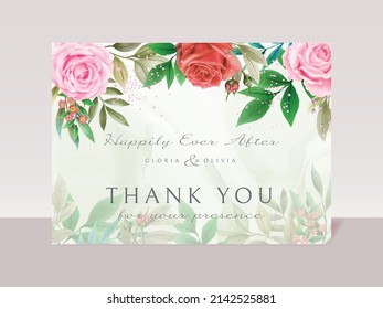 romantic red and pink flowers wedding invitations card template
