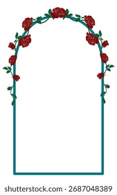 Vector romántico del marco del arco de la rosa roja, saludo o decoración de la tarjeta de boda