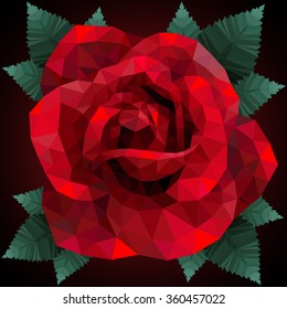 Romantic red rose low poly style