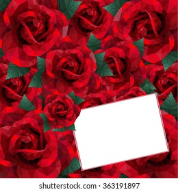 Romantic red rose white card or valentine day low poly style