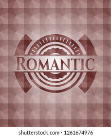 Romantic red seamless emblem with geometric background.