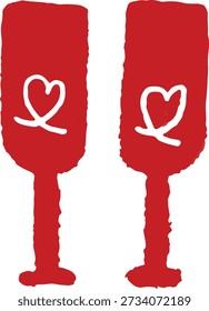Romântico Red Toasts HandDrawn Flutes com corações