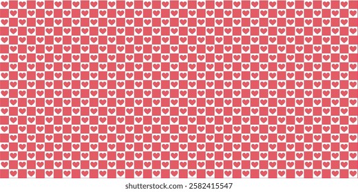 Romantic Red and White Heart Pattern – Love-Themed Checkered Background