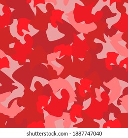 Romantic red-pink seamless pattern. Red abstract camouflage. For valentine's day. For fabric, textile, wallpaper and background. Vector illustration.