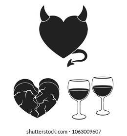 Romantic relationship black icons in set collection for design. Love and friendship vector symbol stock web illustration.