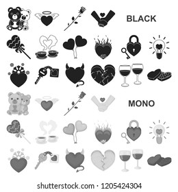 Romantic relationship black icons in set collection for design. Love and friendship vector symbol stock web illustration.