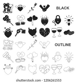 Romantic relationship black icons in set collection for design. Love and friendship vector symbol stock web illustration.