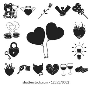 Romantic relationship black icons in set collection for design. Love and friendship vector symbol stock web illustration.