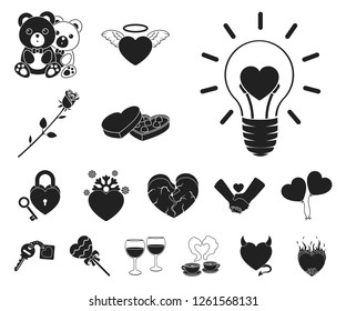 Romantic relationship black icons in set collection for design. Love and friendship vector symbol stock web illustration.