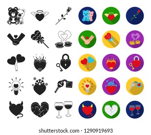 Romantic relationship black,flat icons in set collection for design. Love and friendship vector symbol stock web illustration.