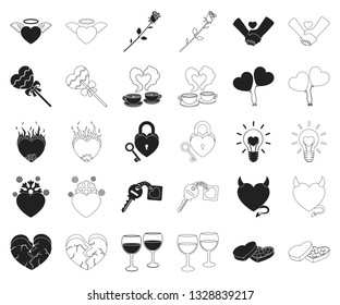 Romantic relationship black,outline icons in set collection for design. Love and friendship vector symbol stock web illustration.