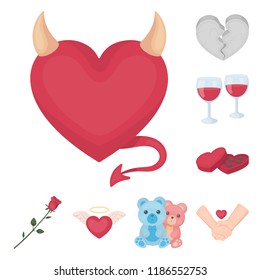 Romantic relationship cartoon icons in set collection for design. Love and friendship vector symbol stock web illustration.