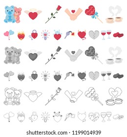 Romantic relationship cartoon icons in set collection for design. Love and friendship vector symbol stock web illustration.