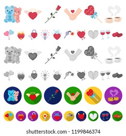 Romantic relationship cartoon icons in set collection for design. Love and friendship vector symbol stock web illustration.