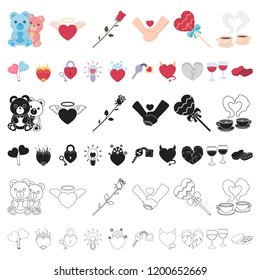 Romantic relationship cartoon icons in set collection for design. Love and friendship vector symbol stock web illustration.