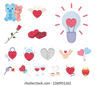 Romantic relationship cartoon icons in set collection for design. Love and friendship vector symbol stock web illustration.
