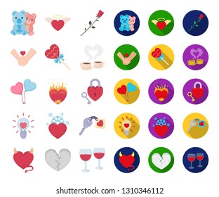 Romantic relationship cartoon,flat icons in set collection for design. Love and friendship vector symbol stock web illustration.