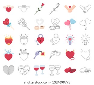 Romantic relationship cartoon,outline icons in set collection for design. Love and friendship vector symbol stock web illustration.