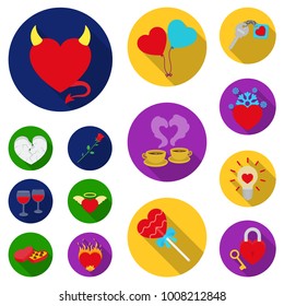 Romantic relationship flat icons in set collection for design. Love and friendship vector symbol stock web illustration.