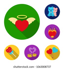 Romantic relationship flat icons in set collection for design. Love and friendship vector symbol stock web illustration.