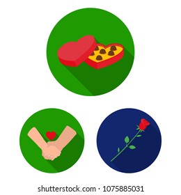 Romantic relationship flat icons in set collection for design. Love and friendship vector symbol stock web illustration.