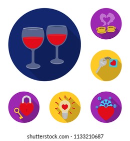 Romantic relationship flat icons in set collection for design. Love and friendship vector symbol stock web illustration.