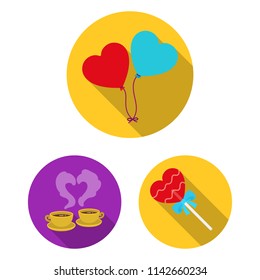 Romantic relationship flat icons in set collection for design. Love and friendship vector symbol stock web illustration.