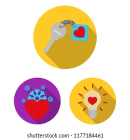 Romantic relationship flat icons in set collection for design. Love and friendship vector symbol stock web illustration.