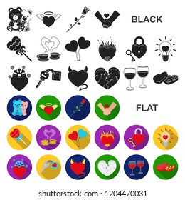 Romantic relationship flat icons in set collection for design. Love and friendship vector symbol stock web illustration.