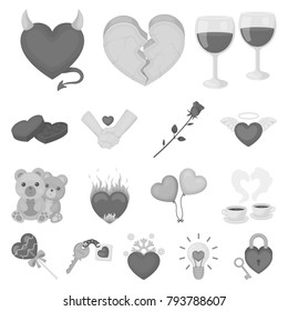 Romantic relationship monochrome icons in set collection for design. Love and friendship vector symbol stock web illustration.