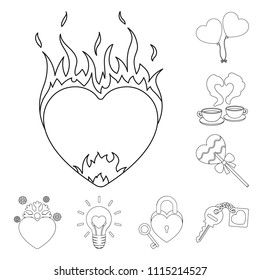 Romantic relationship outline icons in set collection for design. Love and friendship vector symbol stock web illustration.