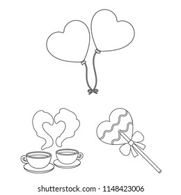 Romantic relationship outline icons in set collection for design. Love and friendship vector symbol stock web illustration.
