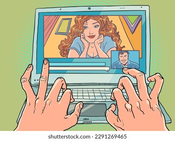 Romantic relationships at a distance. Quality network connection. Communication between friends using video conferencing messengers and video calls