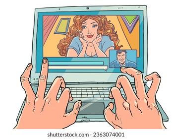 Romantic relationships at a distance. Quality network connection. Communication between friends using video conferencing messengers and video calls