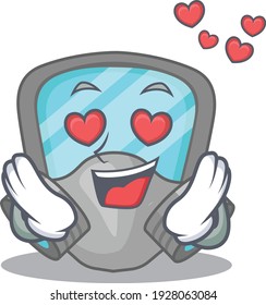 Romantic respirator mask cartoon character has a falling in love eyes