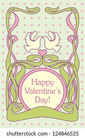 Romantic retro Valentine's card with birds and heart